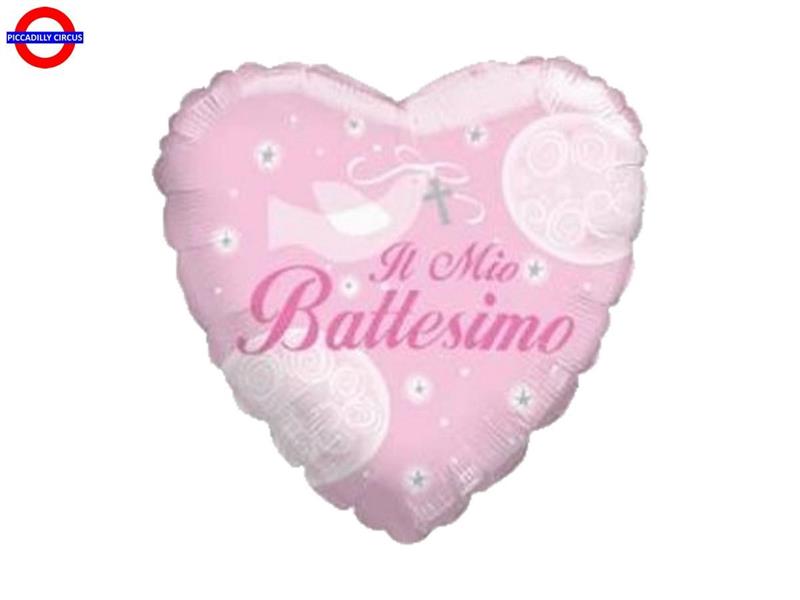 MYLAR BATTESIMO 18 CUORE COLOMBA ROSA