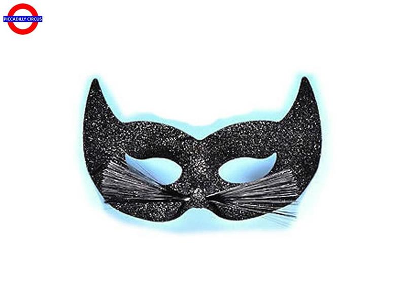  MASCHERA DOMINO GATTO GLITTER NERO