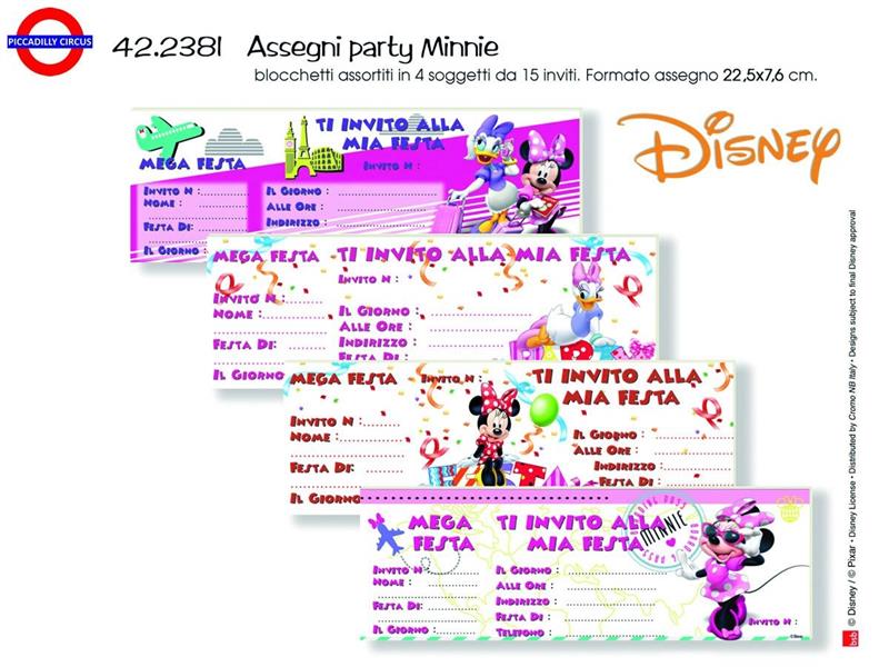  INVITI ASSEGNO MINNIE E PAPERINA BLISTER 15 PEZZI 4 SOG