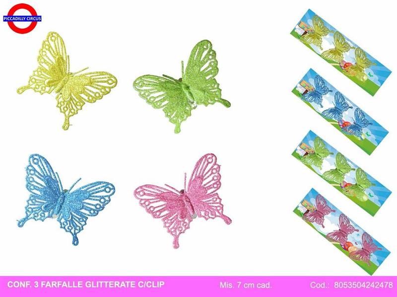 FARFALLA GLITTER CON CLIP CM.7 4 ASS. CF.3 PEZZI