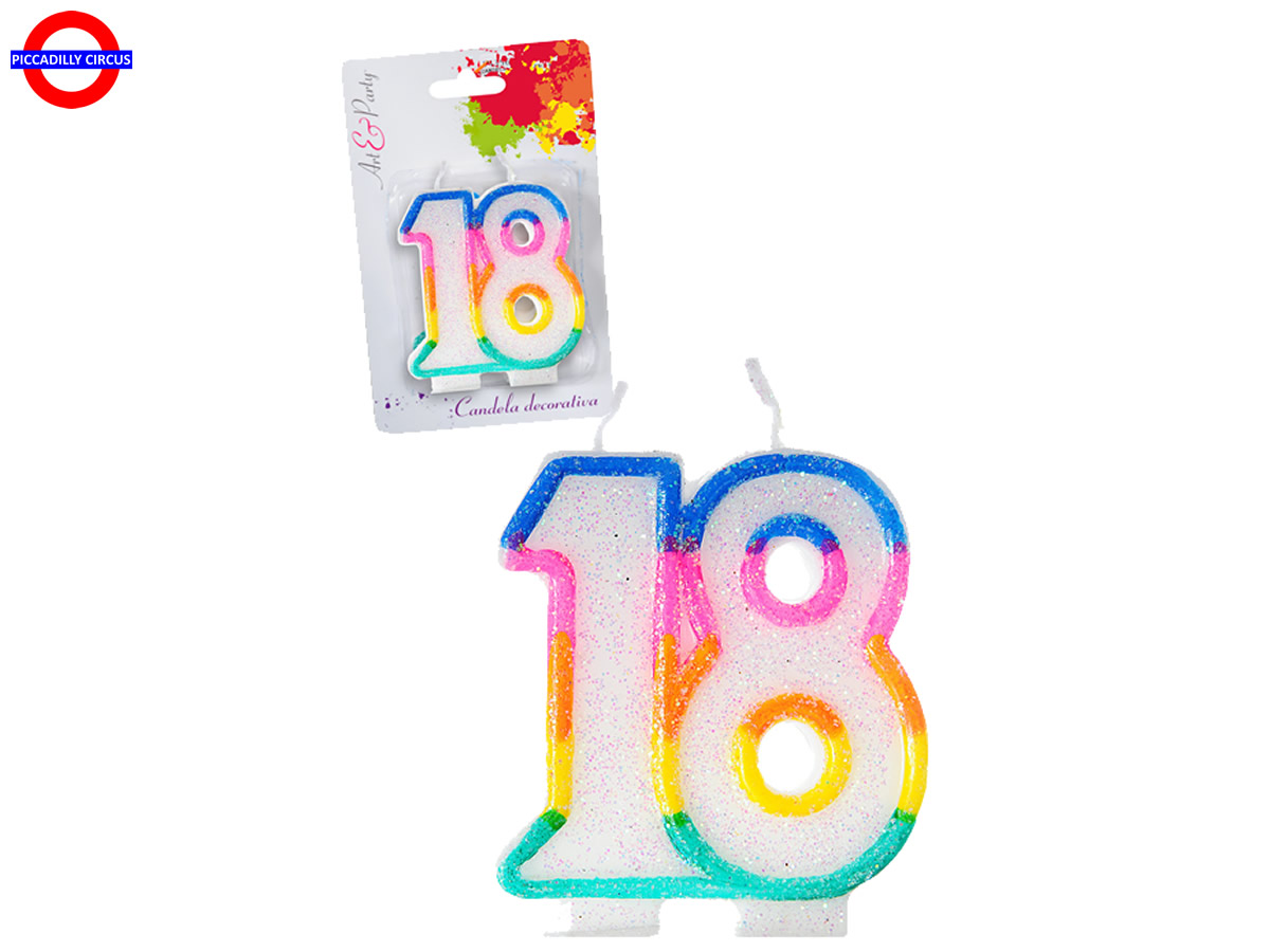 CANDELINA 18 ANNI GLITTER ARCOBALENO CM.6 - CANDELINE IN CERA - Piccadilly  Circus