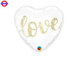 MYLAR MATRIMONIO 18 BIANCO LOVE OLOGRAFICO ORO CUORE