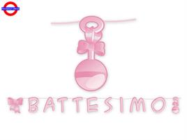 BATTESIMO ROSA FESTONE MAXI SCRITTA 6 MT