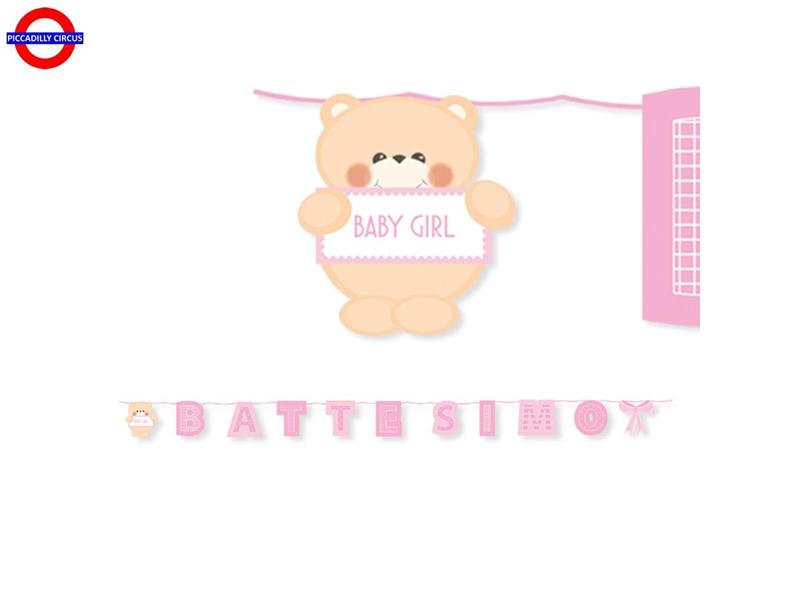 BATTESIMO ROSA TEDDY FESTONE SCRITTA BATTESIMO MT.6
