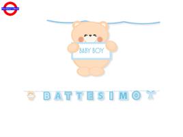 BATTESIMO CELESTE TEDDY FESTONE SCRITTA BATTESIMO MT.6