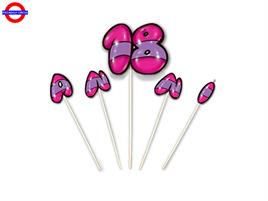 CANDELINA 18 ANNI SU STECCO FUXIA CM.17