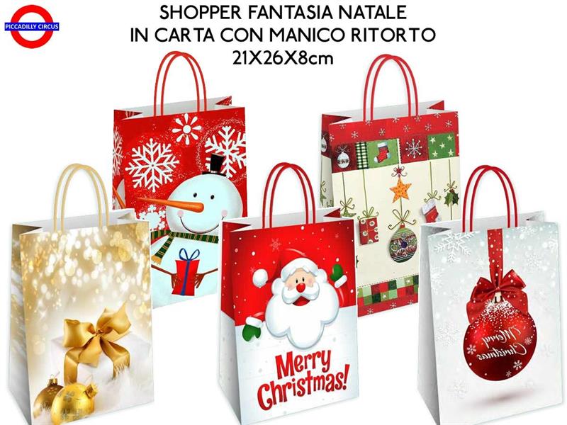 SHOPPER MANICO RITORTO NATALE 21X25X8 5 ASS.