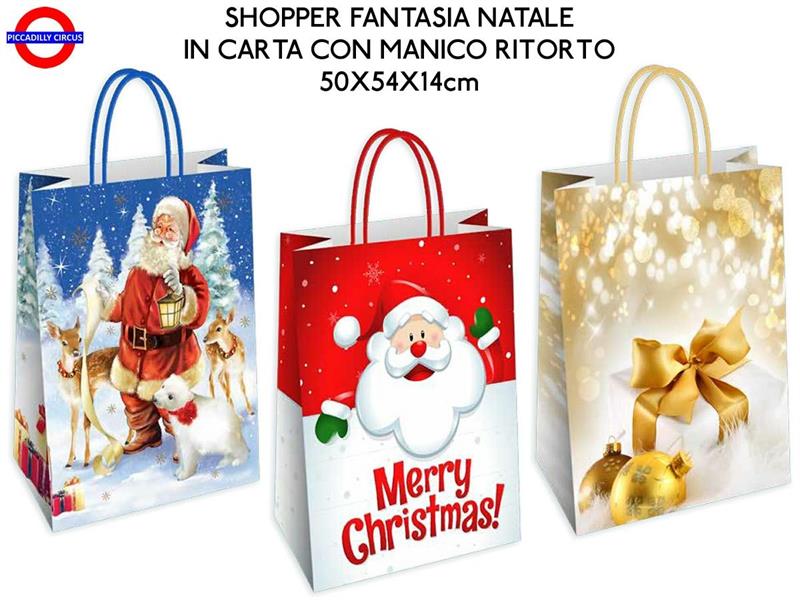 SHOPPER MANICO RITORTO NATALE 54X50X14 3 ASS.