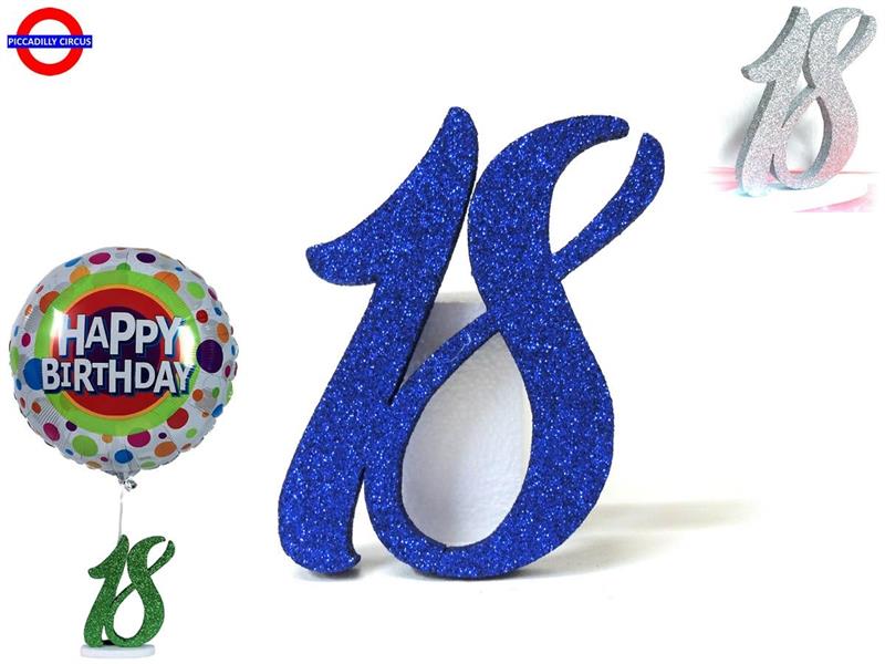 POLY 18 ANNI - 18 GLITTER BLU H.17.5 CM CON BASE