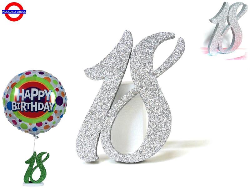 POLY 18 ANNI - 18 GLITTER ARGENTO H.17.5 CM CON BASE