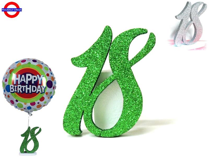 POLY 18 ANNI - 18 GLITTER VERDE H.17.5 CM CON BASE