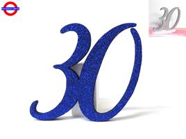 POLY 30 ANNI - 30 GLITTER BLU H.17.5 CM CON BASE
