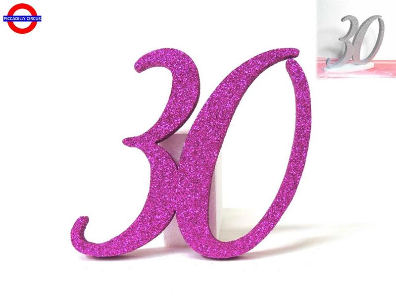 POLY 30 ANNI - 30 GLITTER FUXIA H.17.5 CM CON BASE