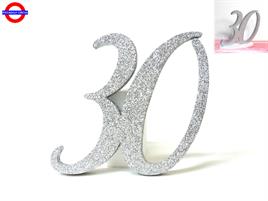 POLY 30 ANNI - 30 GLITTER ARGENTO H.17.5 CM CON BASE
