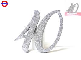 POLY 40 ANNI - 40 GLITTER ARGENTO H.17.5 CM CON BASE