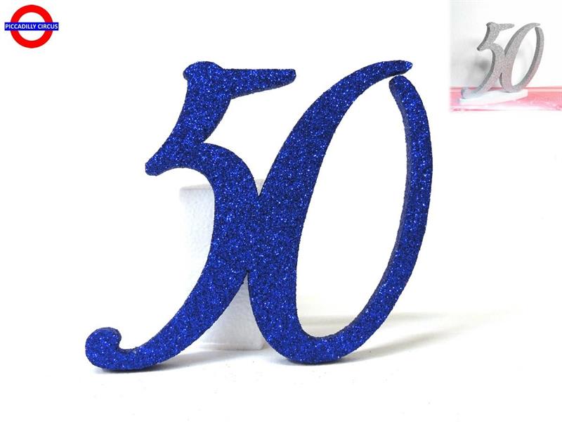 POLY 50 ANNI - 50 GLITTER BLU H.17.5 CM CON BASE