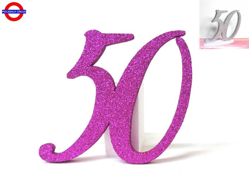 POLY 50 ANNI - 50 GLITTER FUXIA H.17.5 CM CON BASE