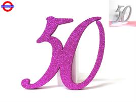 POLY 50 ANNI - 50 GLITTER FUXIA H.17.5 CM CON BASE