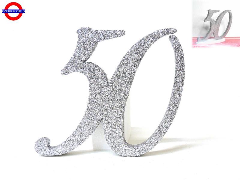 POLY 50 ANNI - 50 GLITTER ARGENTO H.17.5 CM CON BASE