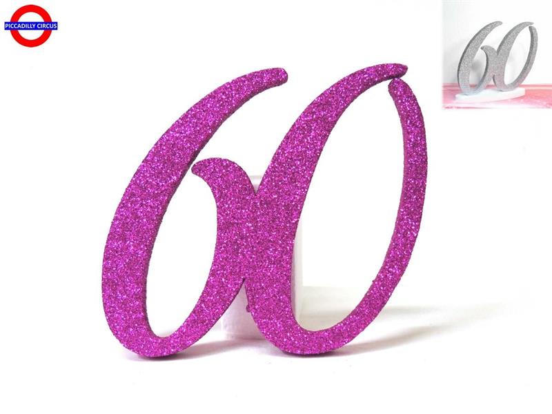 POLY 60 ANNI - 60 GLITTER FUXIA H.17.5 CM CON BASE