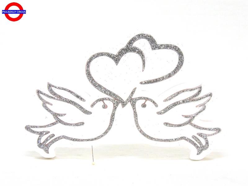 POLY MATRIMONIO - COLOMBE CON CUORE ARGENTO GLITTER CM.2