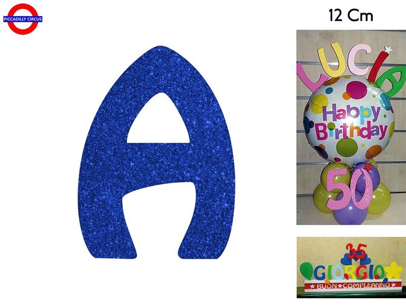 LETTERA A POLISTIROLO GLITTER BLU CM.12