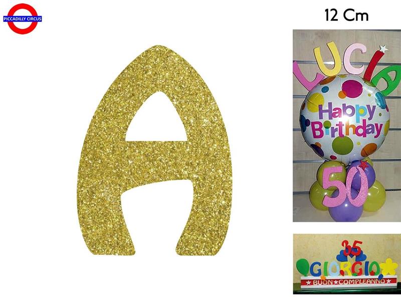 LETTERA A POLISTIROLO GLITTER ORO CM.12