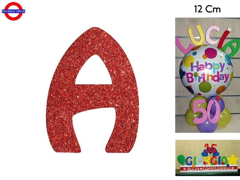 LETTERA A POLISTIROLO GLITTER ROSSO CM.12