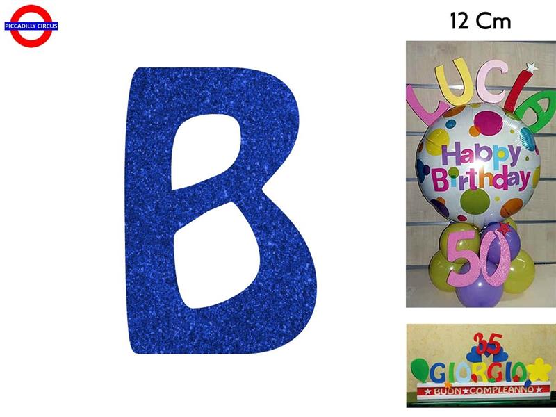 LETTERA B POLISTIROLO GLITTER BLU CM.12