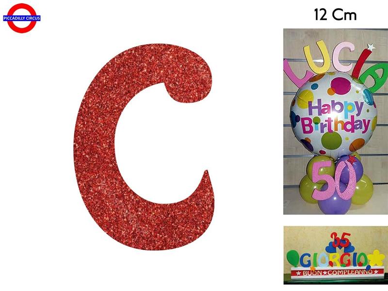 LETTERA C POLISTIROLO GLITTER ROSSO CM.12