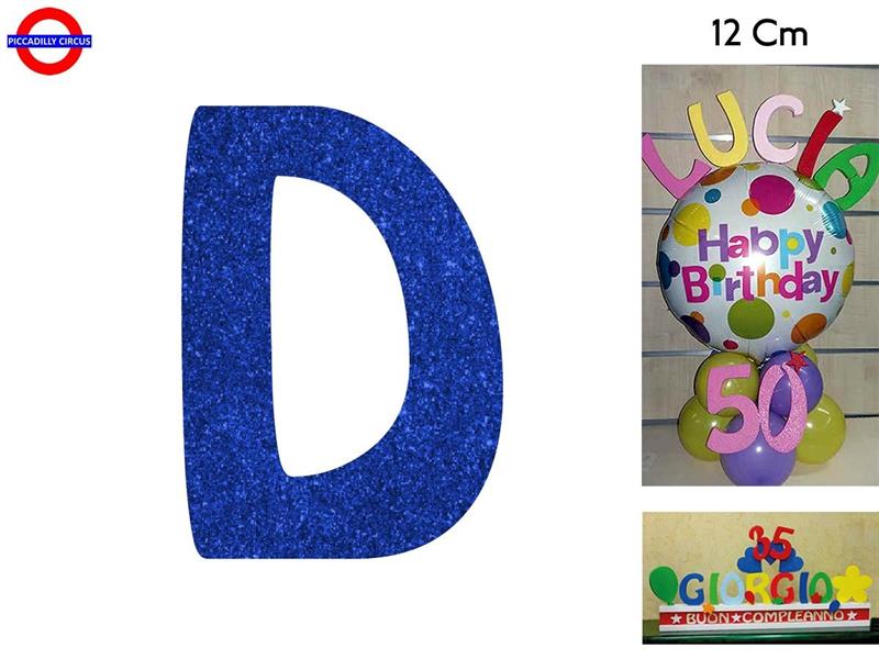 LETTERA D POLISTIROLO GLITTER BLU CM.12