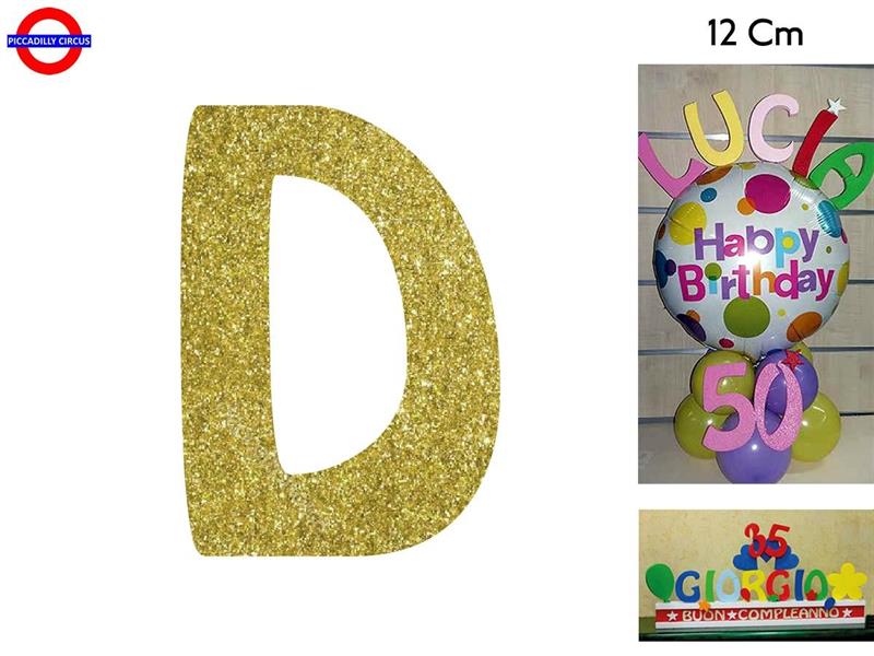 LETTERA D POLISTIROLO GLITTER ORO CM.12