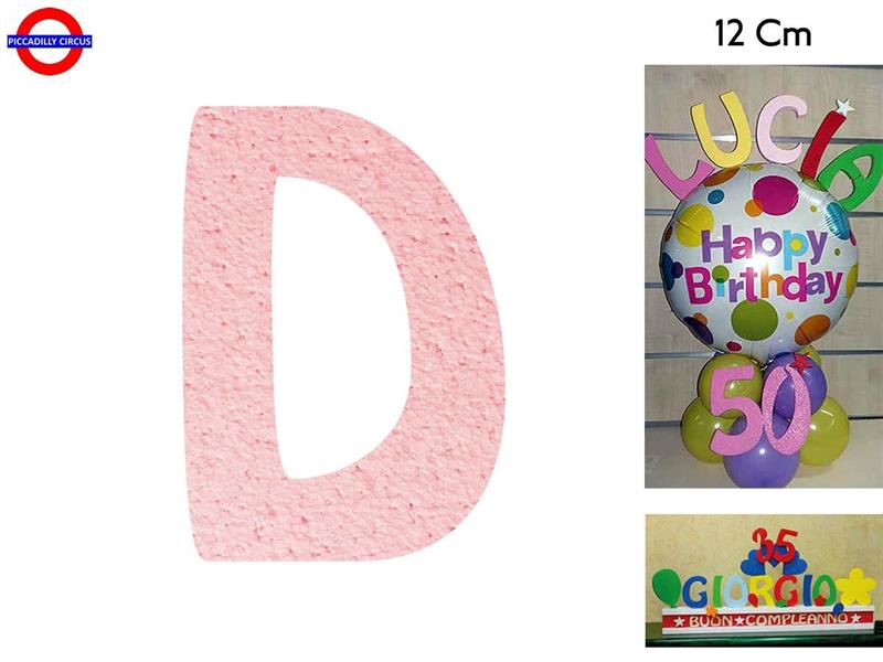 LETTERA D POLISTIROLO COLORATO ROSA CM.12
