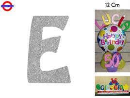 LETTERA E POLISTIROLO GLITTER ARGENTO CM.12