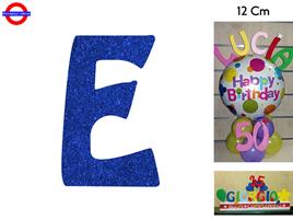 LETTERA E POLISTIROLO GLITTER BLU CM.12