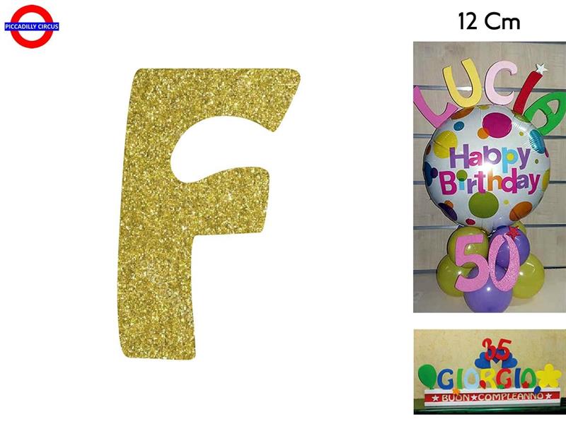 LETTERA F POLISTIROLO GLITTER ORO CM.12