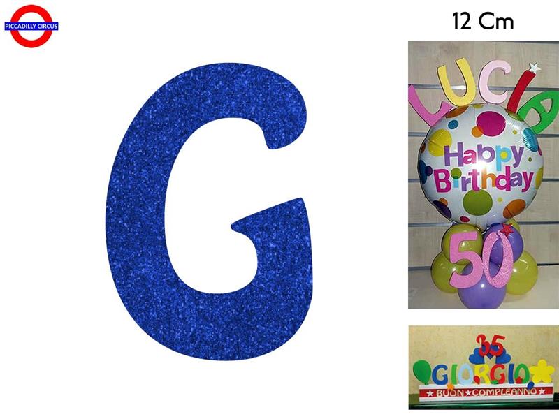 LETTERA G POLISTIROLO GLITTER BLU CM.12