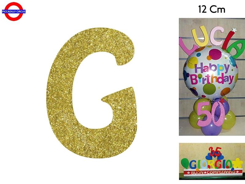 LETTERA G POLISTIROLO GLITTER ORO CM.12