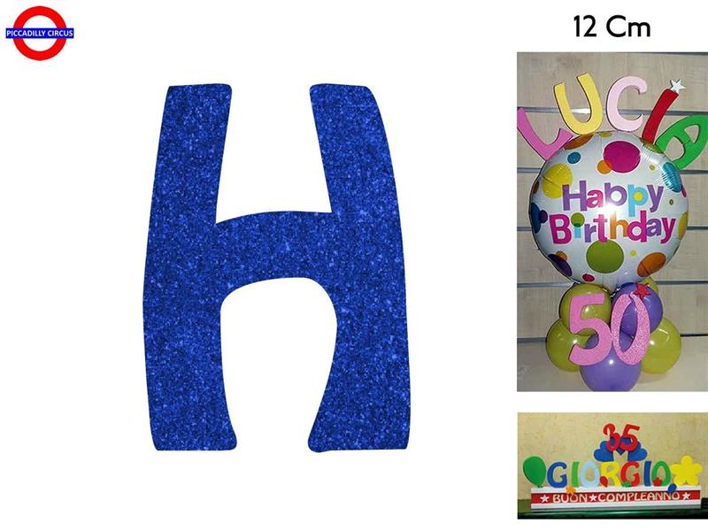 LETTERA H POLISTIROLO GLITTER BLU CM.12