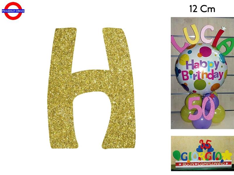 LETTERA H POLISTIROLO GLITTER ORO CM.12