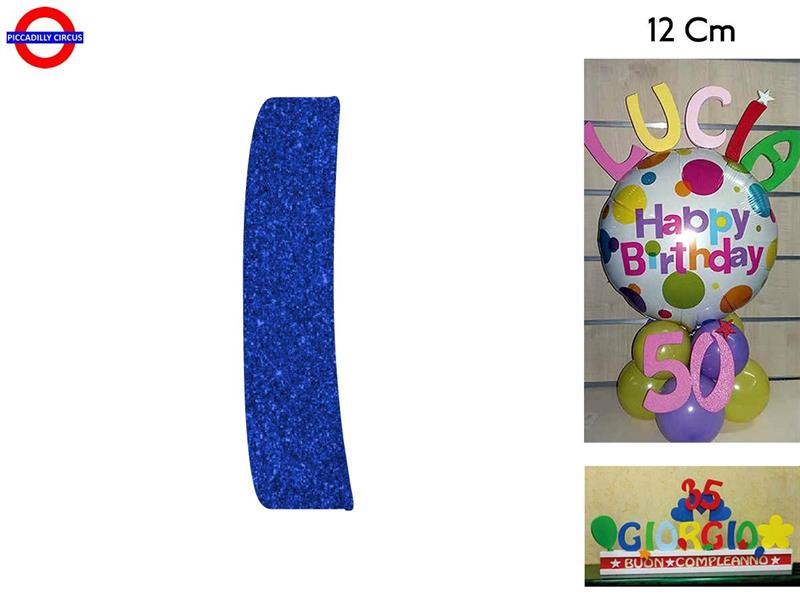 LETTERA I POLISTIROLO GLITTER BLU CM.12