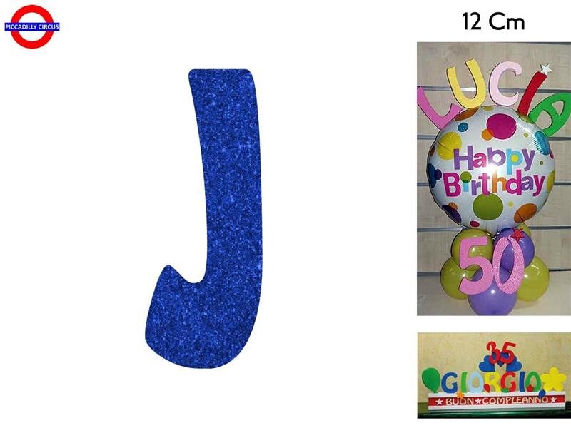 LETTERA J POLISTIROLO GLITTER BLU CM.12