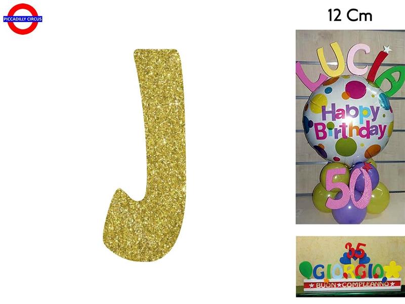 LETTERA J POLISTIROLO GLITTER ORO CM.12