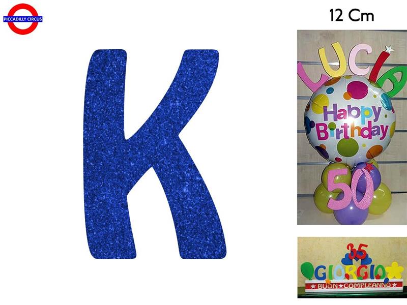 LETTERA K POLISTIROLO GLITTER BLU CM.12