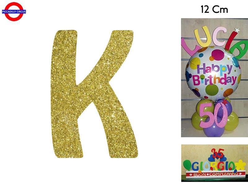 LETTERA K POLISTIROLO GLITTER ORO CM.12