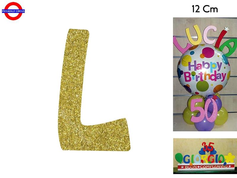 LETTERA L POLISTIROLO GLITTER ORO CM.12