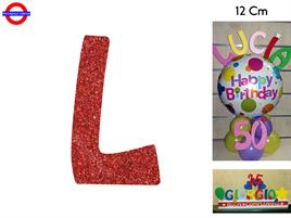 LETTERA L POLISTIROLO GLITTER ROSSO CM.12