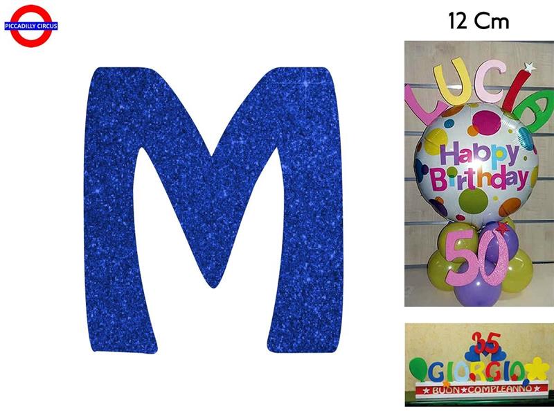 LETTERA M POLISTIROLO GLITTER BLU CM.12