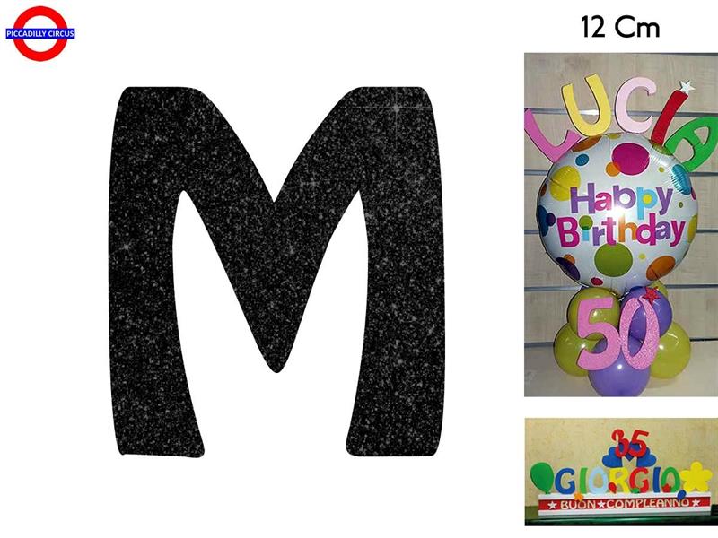 LETTERA M POLISTIROLO GLITTER NERO CM.12