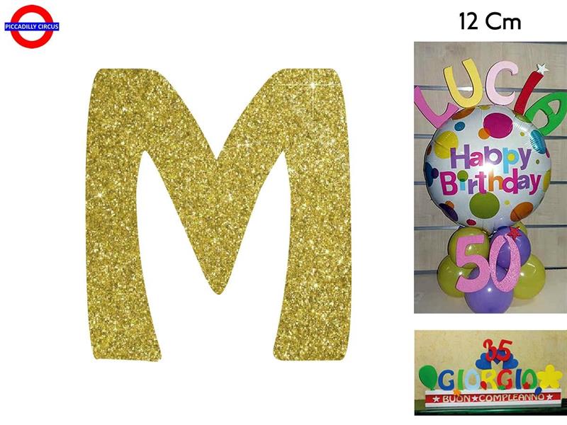 LETTERA M POLISTIROLO GLITTER ORO CM.12